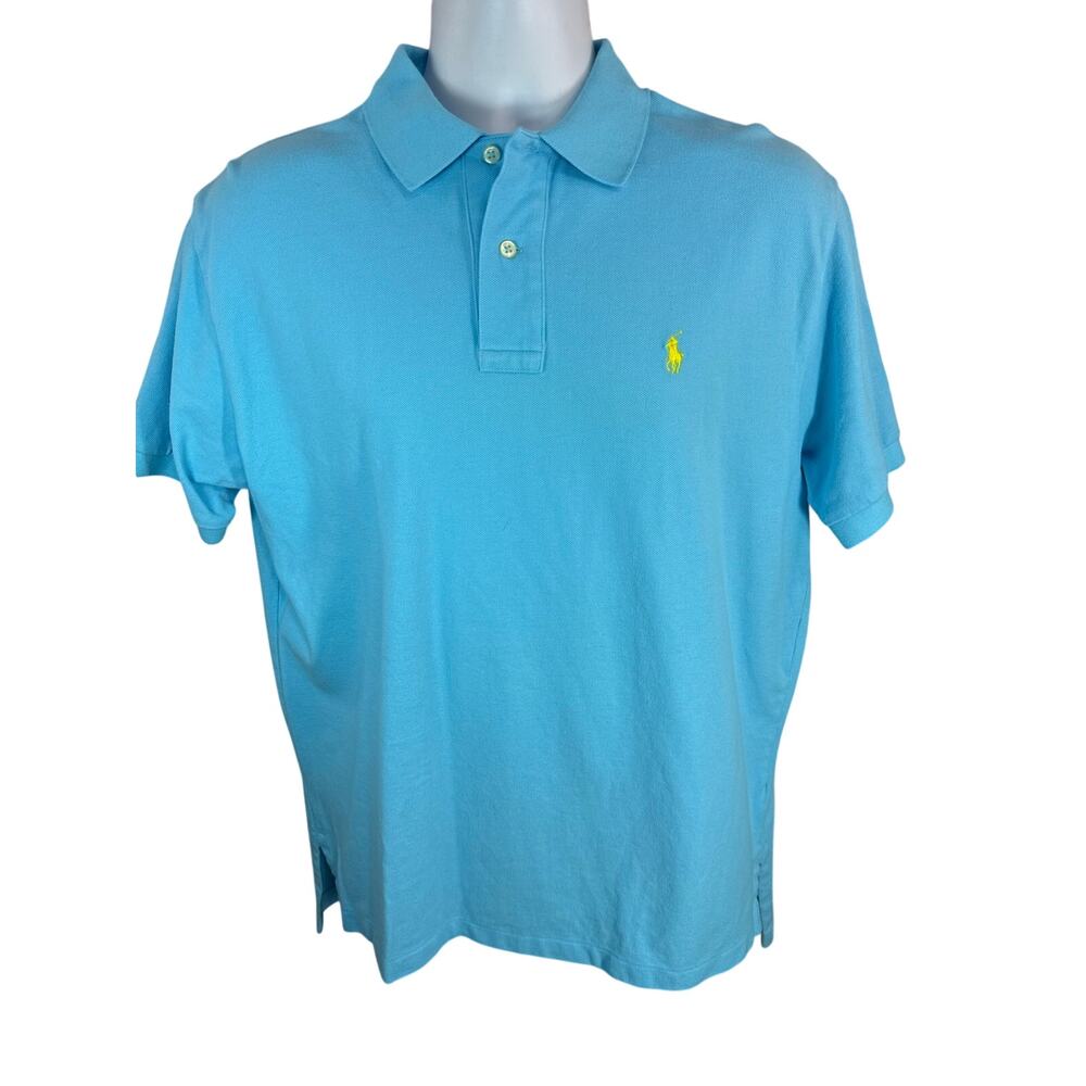 Polo Ralph Lauren Polo Shirt Men Large Blue With Yellow Pony